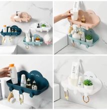 Cloud bathroom organizer set with 3 hooks and adhesive  sticker